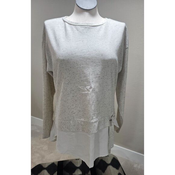 Loft Womens Speckled Knit Long Sleeve Top With Tie Hem & Layered Hem Detail - Picture 1 of 7